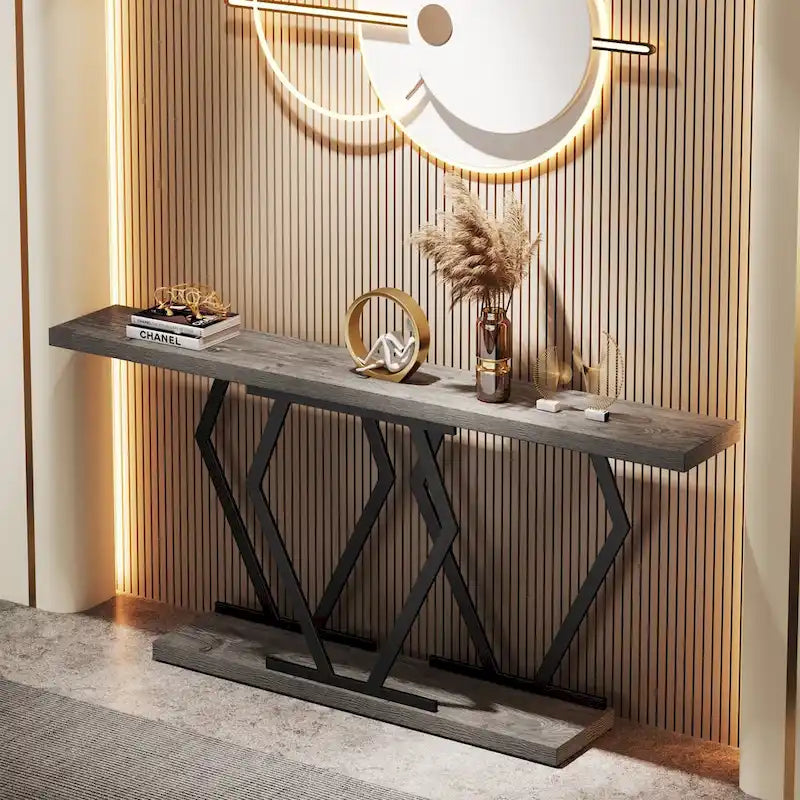 70.9-Inch Console Table with Faux Marble Top and Gold Metal Frame