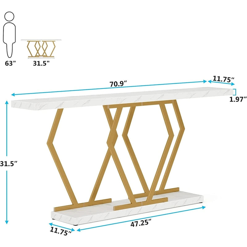 70.9-Inch Console Table with Faux Marble Top and Gold Metal Frame