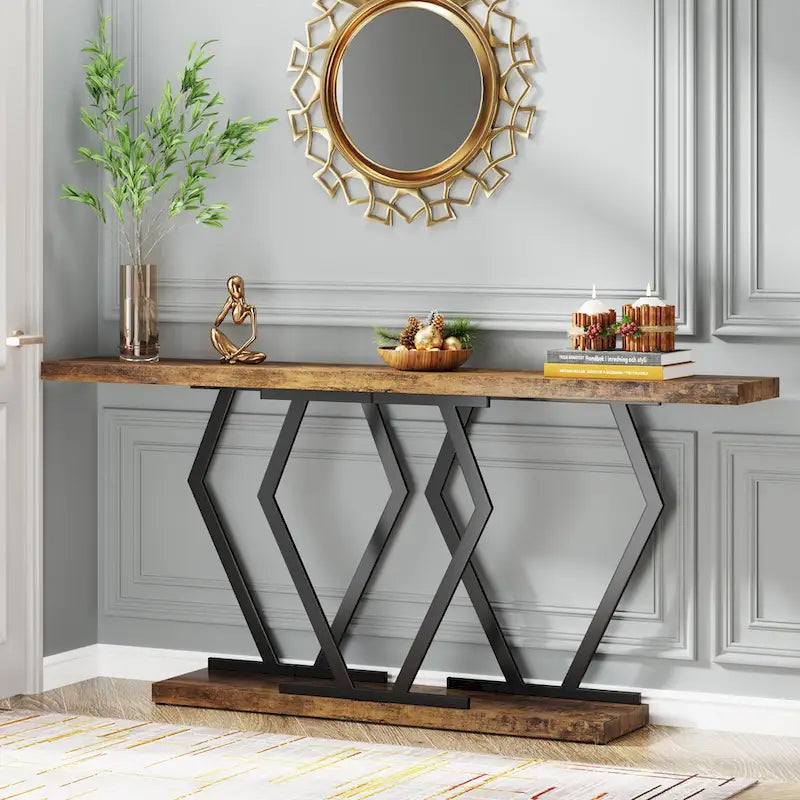 70.9-Inch Console Table with Faux Marble Top and Gold Metal Frame