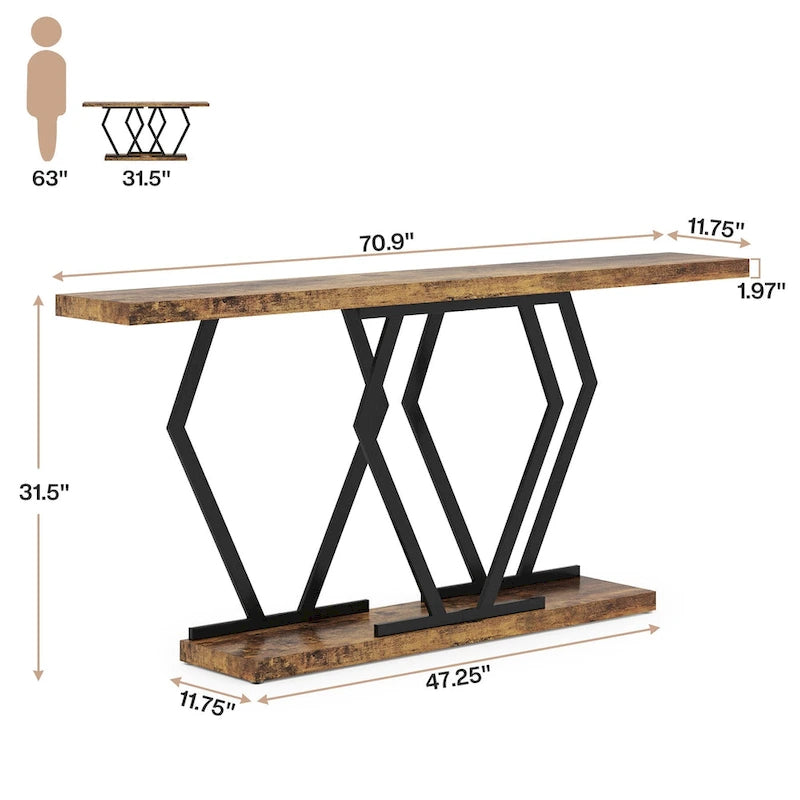 70.9-Inch Console Table with Faux Marble Top and Gold Metal Frame