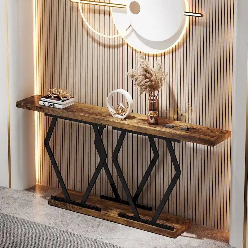 70.9-Inch Console Table with Faux Marble Top and Gold Metal Frame