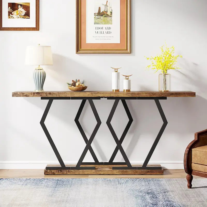 70.9-Inch Console Table with Faux Marble Top and Gold Metal Frame