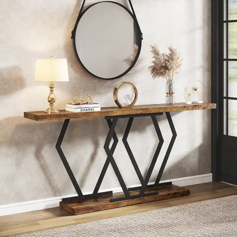 70.9-Inch Console Table with Faux Marble Top and Gold Metal Frame