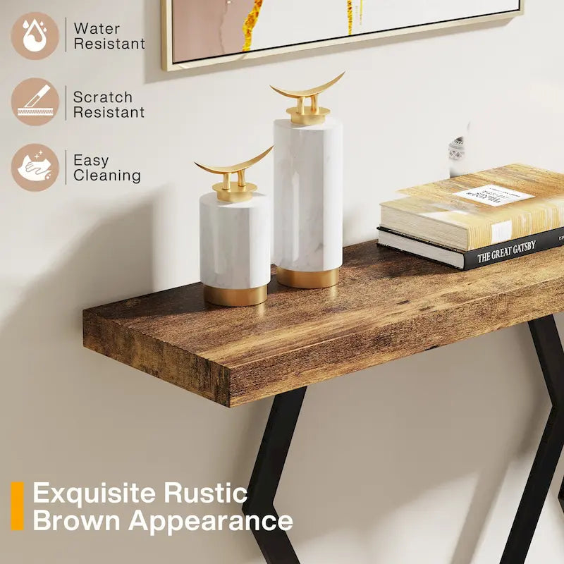 70.9-Inch Console Table with Faux Marble Top and Gold Metal Frame