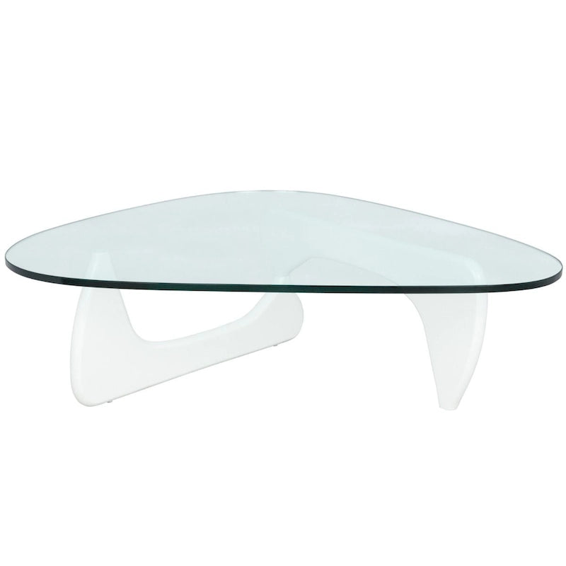 Triangular Glass Top Coffee Table with Rubberwood Base, 36-Inch