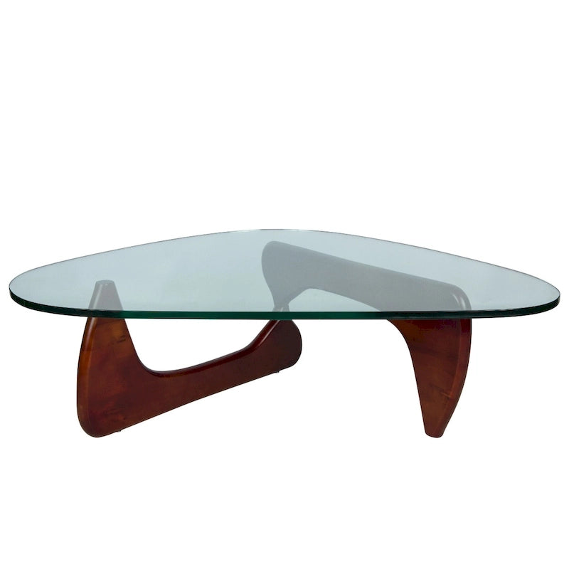 Triangular Glass Top Coffee Table with Rubberwood Base, 36-Inch