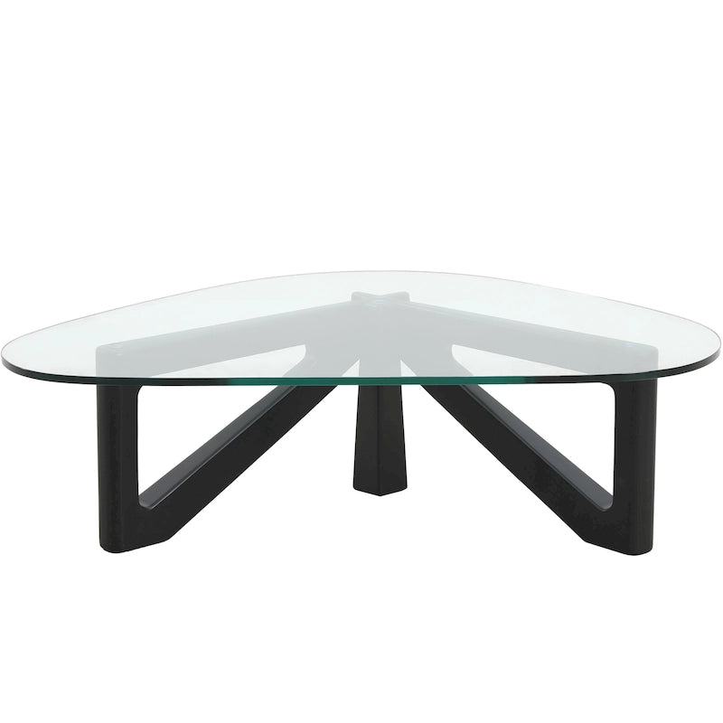 Triangular Glass Top Coffee Table with Rubberwood Base, 36-Inch