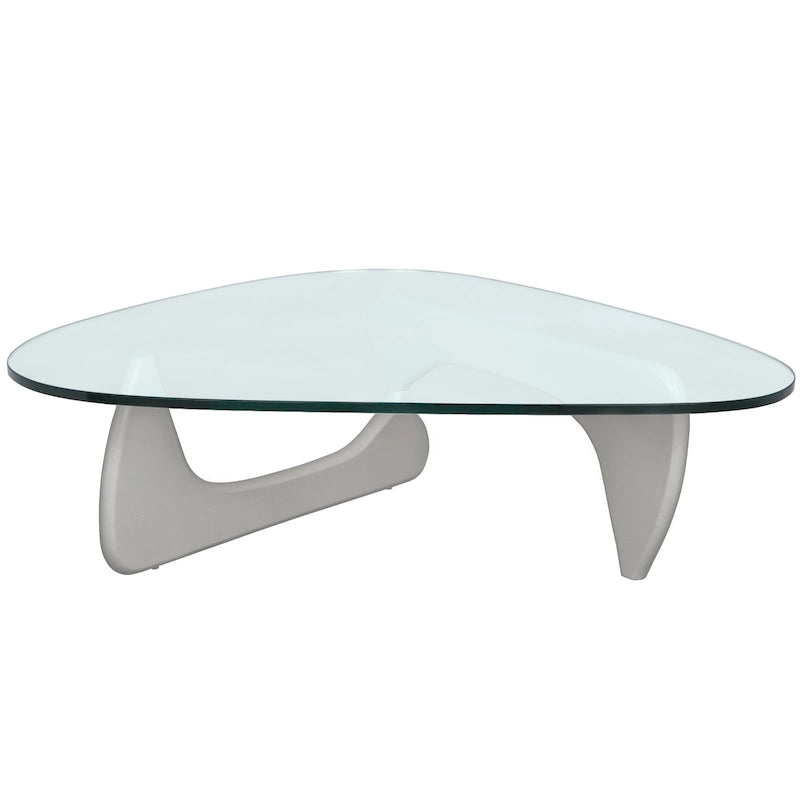 Triangular Glass Top Coffee Table with Rubberwood Base, 36-Inch