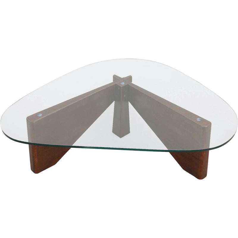 Triangular Glass Top Coffee Table with Rubberwood Base, 36-Inch