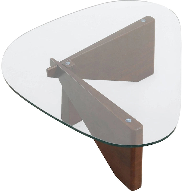 Triangular Glass Top Coffee Table with Rubberwood Base, 36-Inch