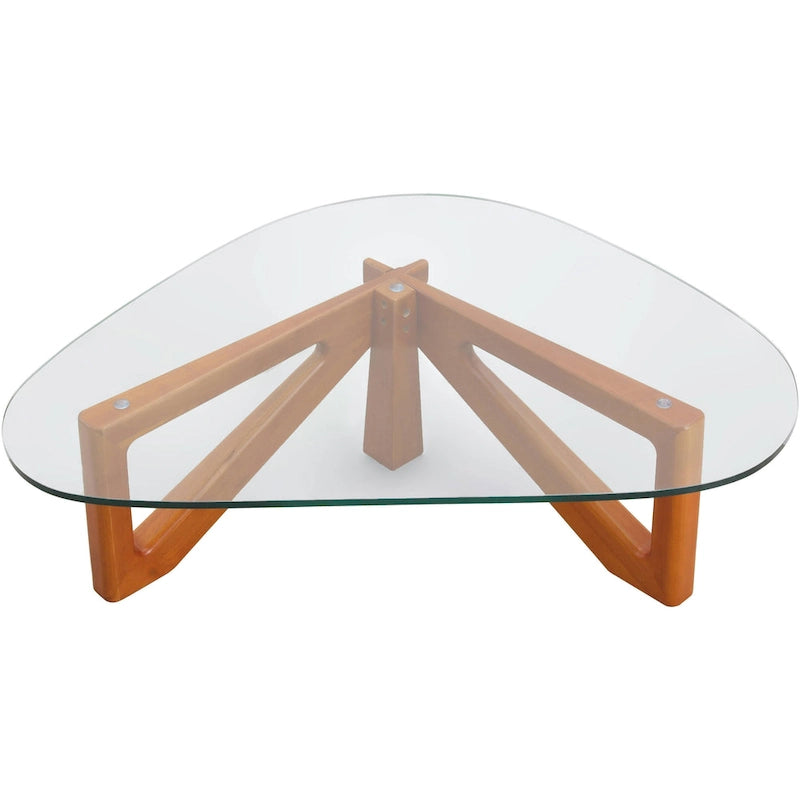 Triangular Glass Top Coffee Table with Rubberwood Base, 36-Inch