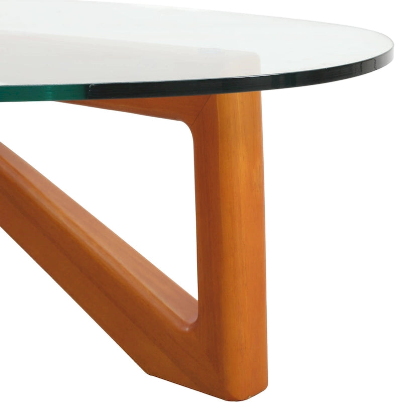 Triangular Glass Top Coffee Table with Rubberwood Base, 36-Inch