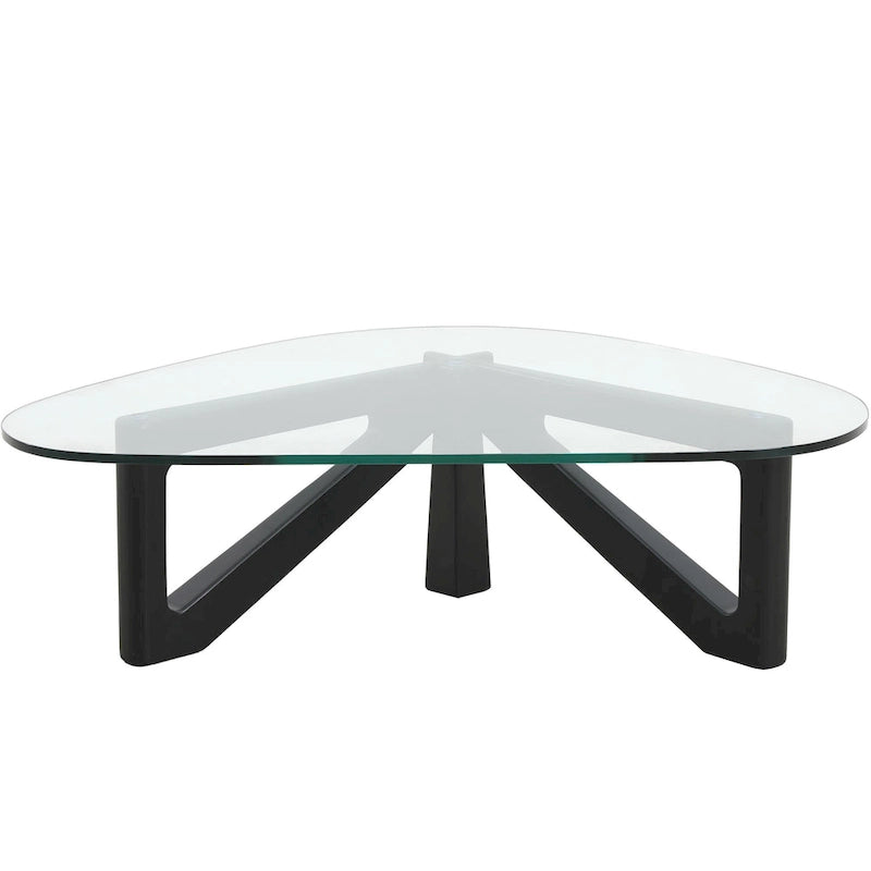 Triangular Glass Top Coffee Table with Rubberwood Base, 36-Inch