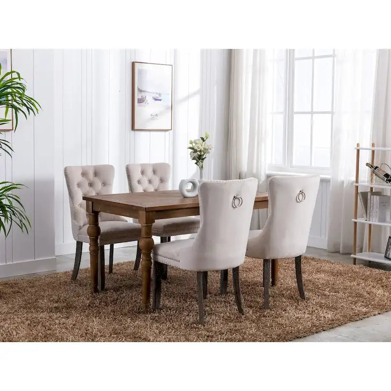 Velvet Dining Chair with High Back and Solid Wood Legs, Set of 2