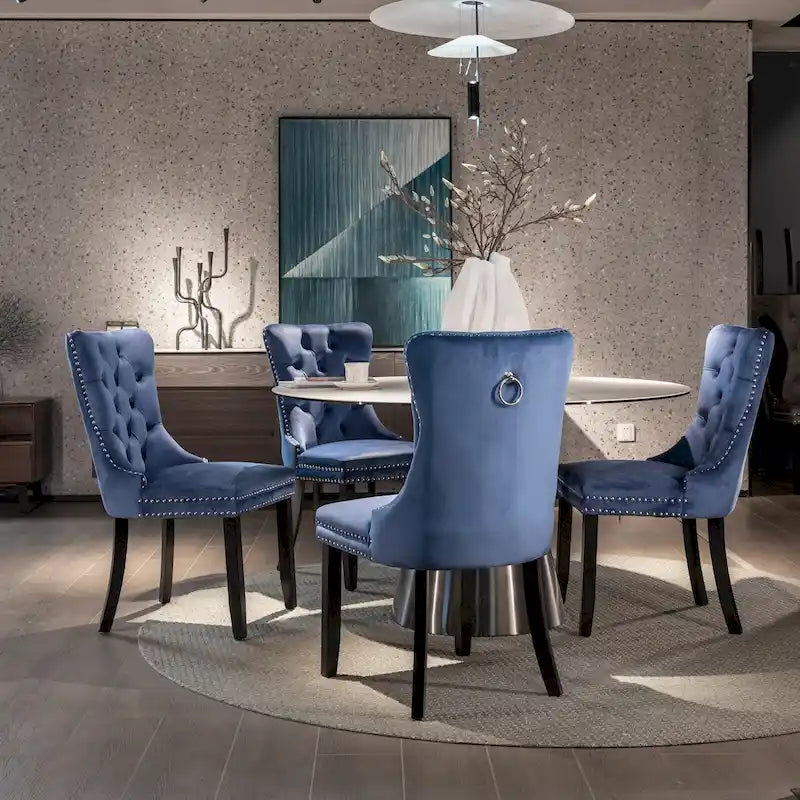 Velvet Dining Chair with High Back and Solid Wood Legs, Set of 2