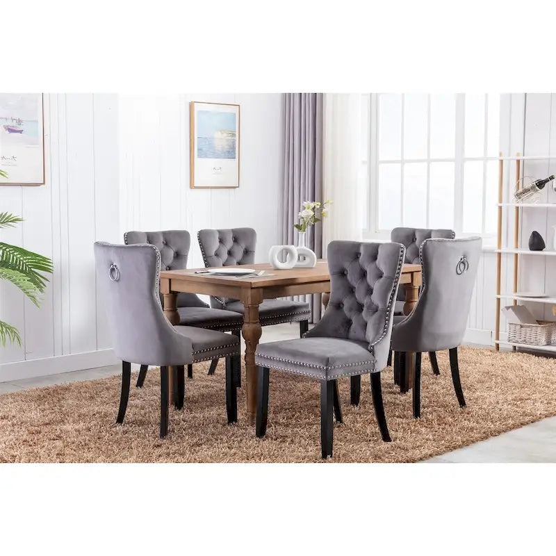 Velvet Dining Chair with High Back and Solid Wood Legs, Set of 2
