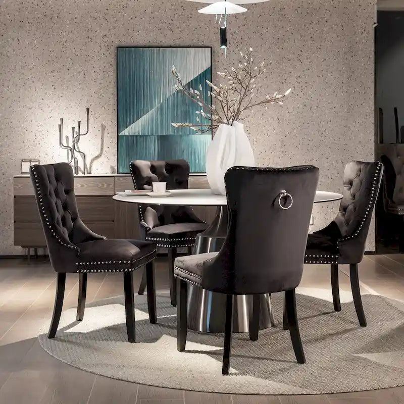 Velvet Dining Chair with High Back and Solid Wood Legs, Set of 2