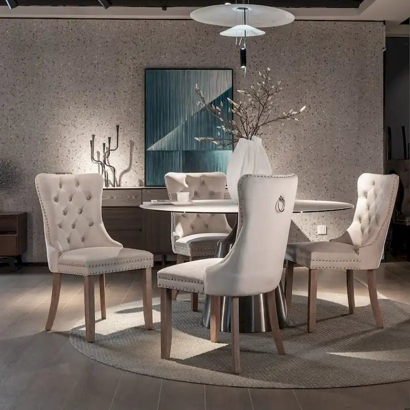 Velvet Dining Chair with High Back and Solid Wood Legs, Set of 2