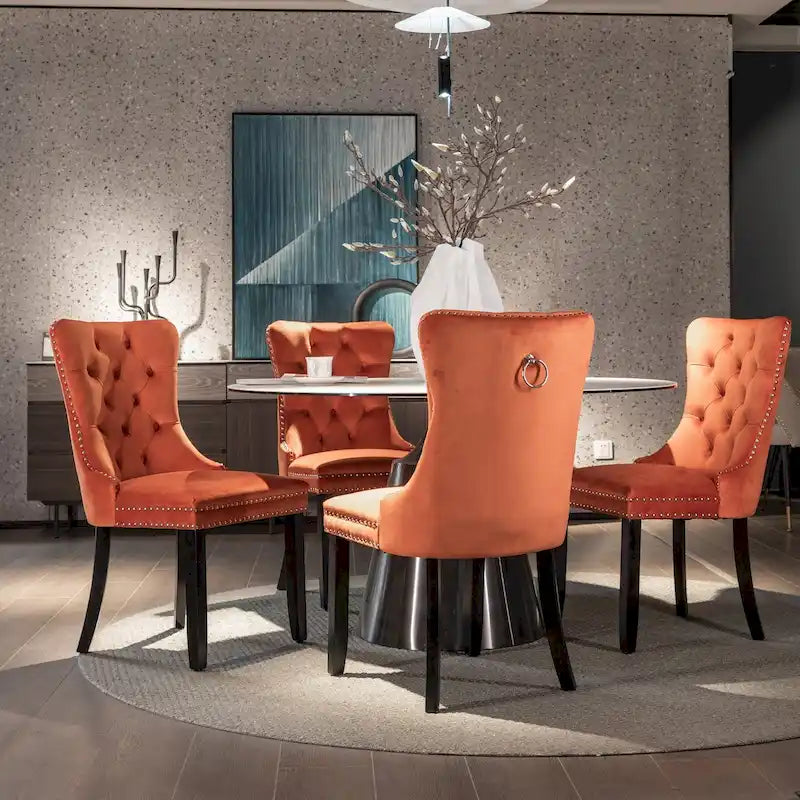 Velvet Dining Chair with High Back and Solid Wood Legs, Set of 2