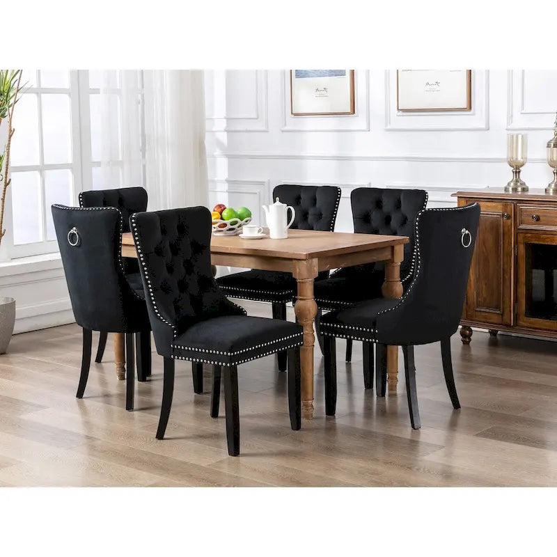 Velvet Dining Chair with High Back and Solid Wood Legs, Set of 2