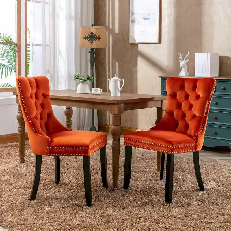 Modern Velvet Upholstered Dining Chair with Wood Legs,Set of 2