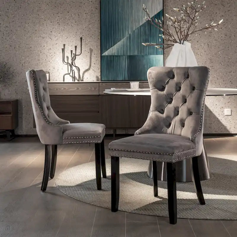 Velvet Dining Chair with High Back and Solid Wood Legs, Set of 2
