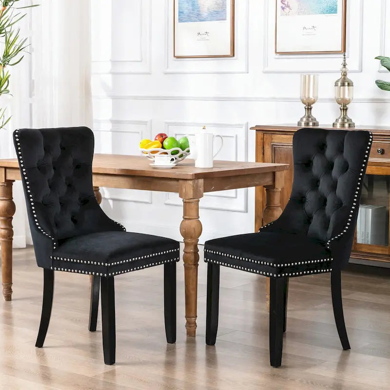 Velvet Dining Chair with High Back and Solid Wood Legs, Set of 2