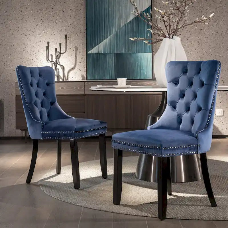 Velvet Dining Chair with High Back and Solid Wood Legs, Set of 2