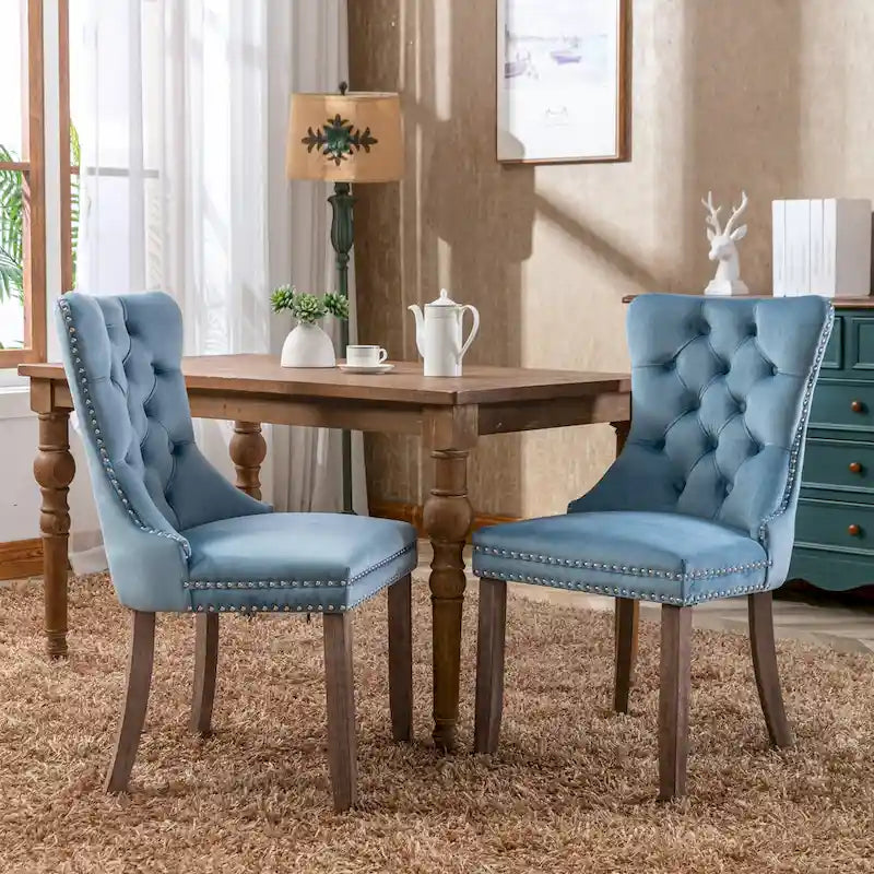 Velvet Dining Chair with High Back and Solid Wood Legs, Set of 2