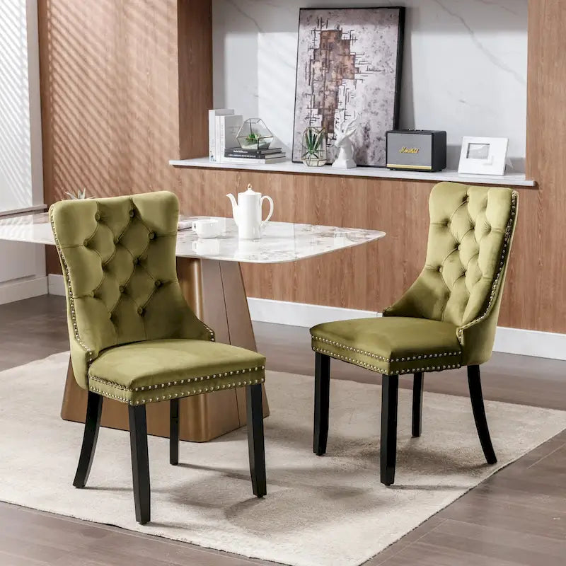 Velvet Dining Chair with High Back and Solid Wood Legs, Set of 2
