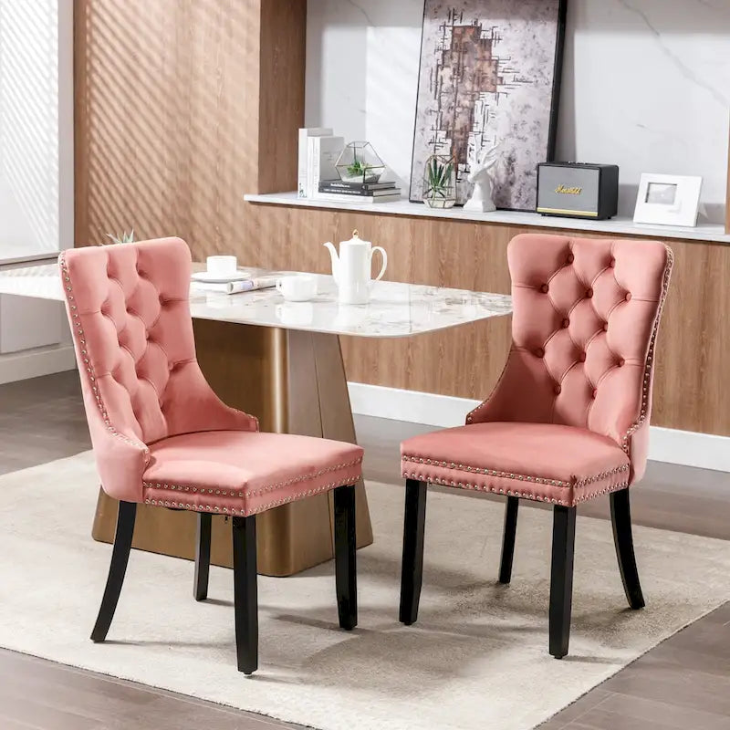 Velvet Dining Chair with High Back and Solid Wood Legs, Set of 2
