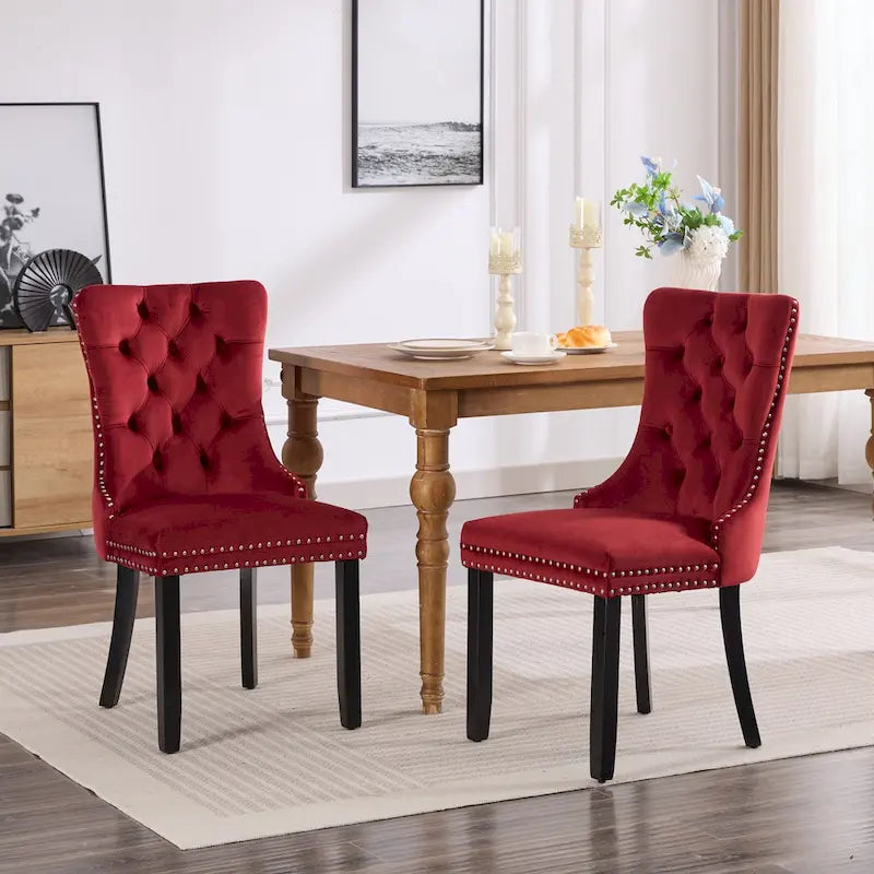 Velvet Dining Chair with High Back and Solid Wood Legs, Set of 2