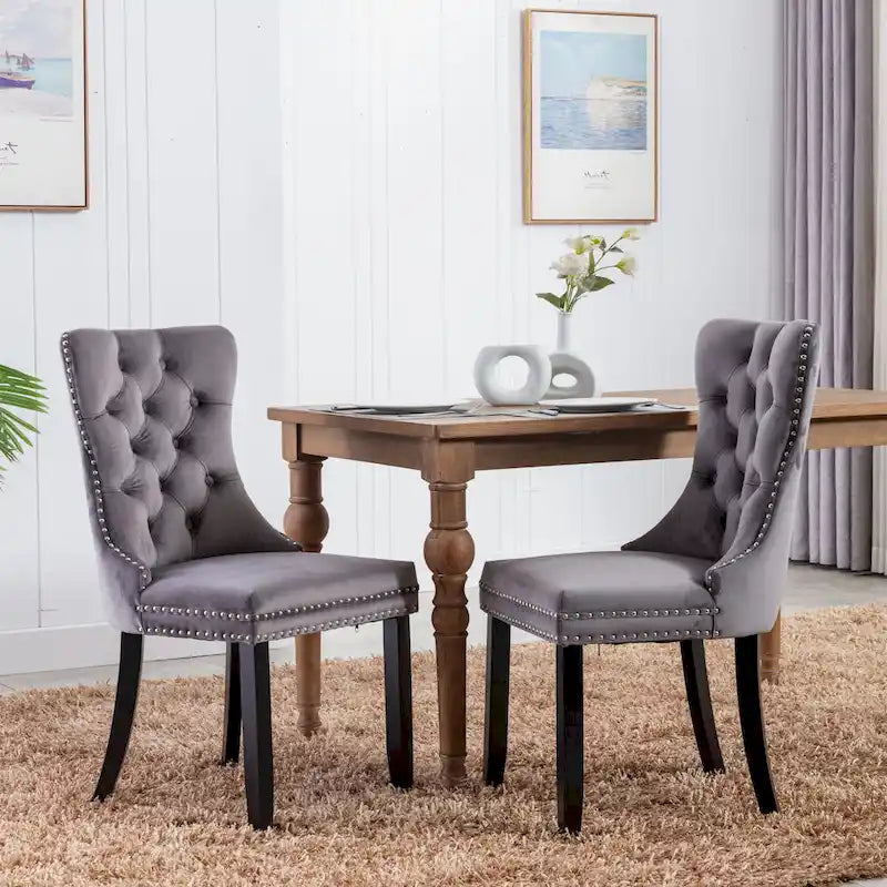 Velvet Dining Chair with High Back and Solid Wood Legs, Set of 2