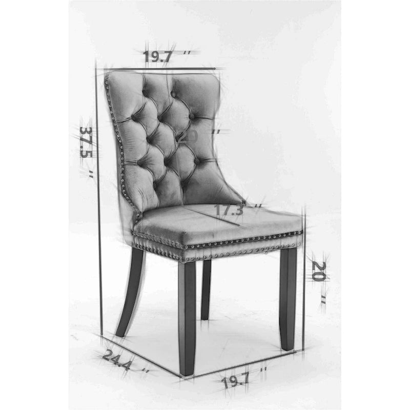 Velvet Dining Chair with High Back and Solid Wood Legs, Set of 2