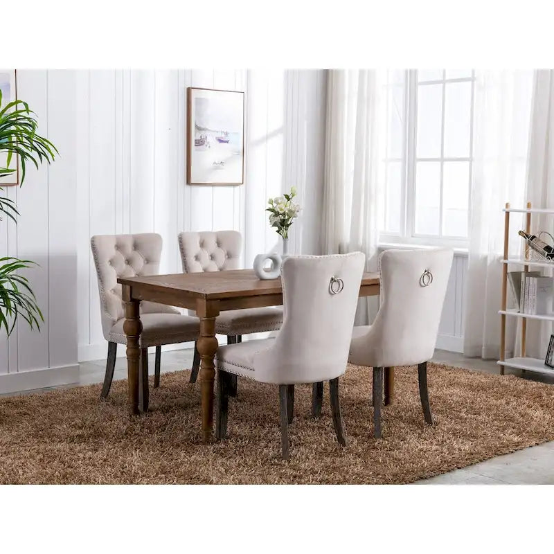 Velvet Dining Chair with High Back and Solid Wood Legs, Set of 2