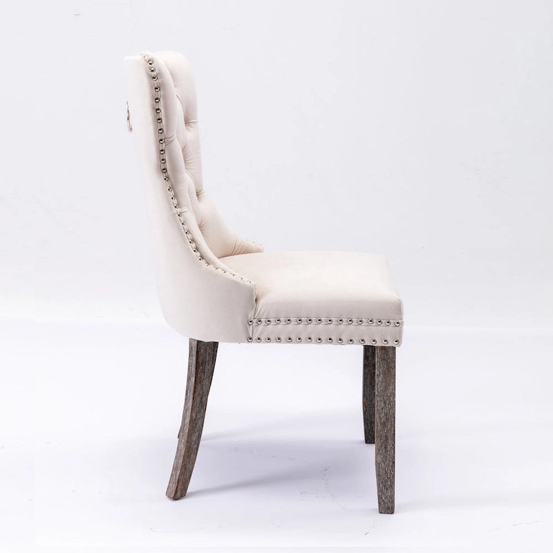 Velvet Dining Chair with High Back and Solid Wood Legs, Set of 2