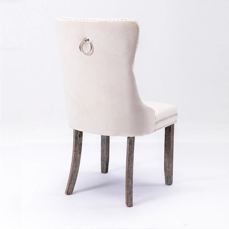Velvet Dining Chair with High Back and Solid Wood Legs, Set of 2