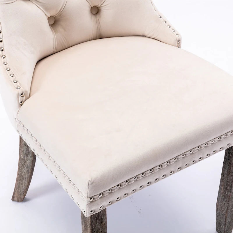 Velvet Dining Chair with High Back and Solid Wood Legs, Set of 2