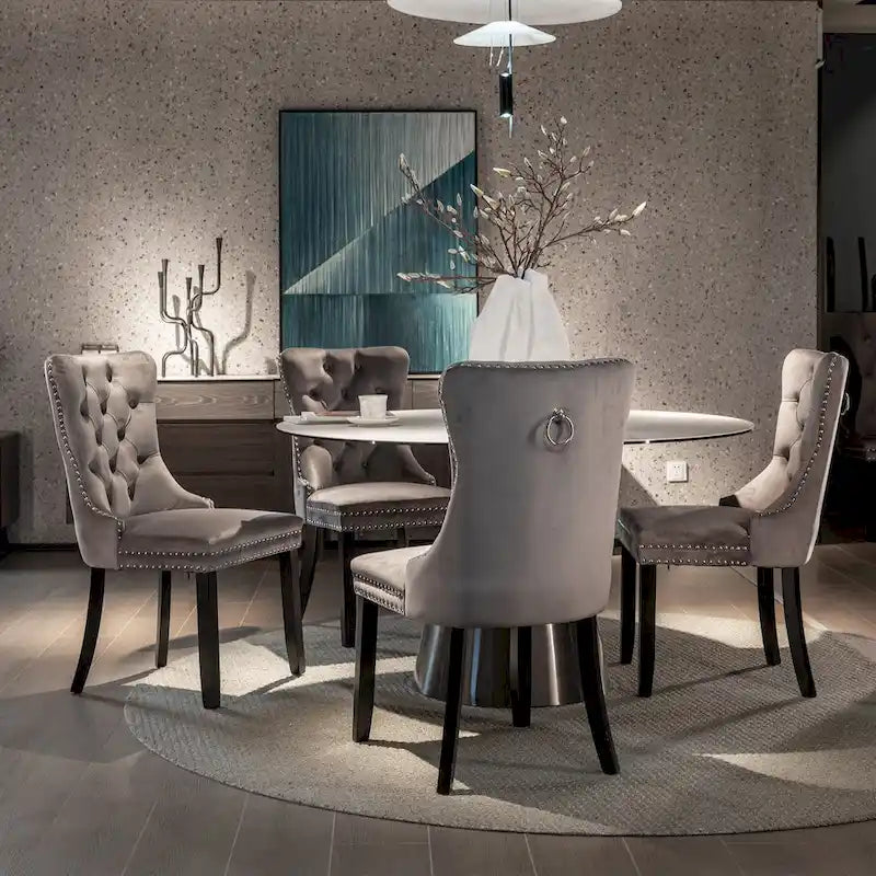 Velvet Dining Chair with High Back and Solid Wood Legs, Set of 2