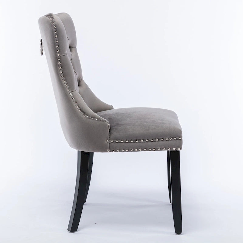Velvet Dining Chair with High Back and Solid Wood Legs, Set of 2