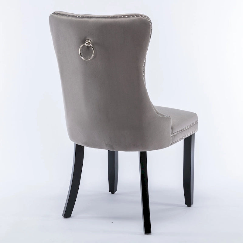Velvet Dining Chair with High Back and Solid Wood Legs, Set of 2