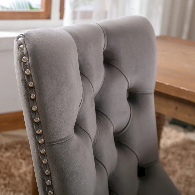 Velvet Dining Chair with High Back and Solid Wood Legs, Set of 2