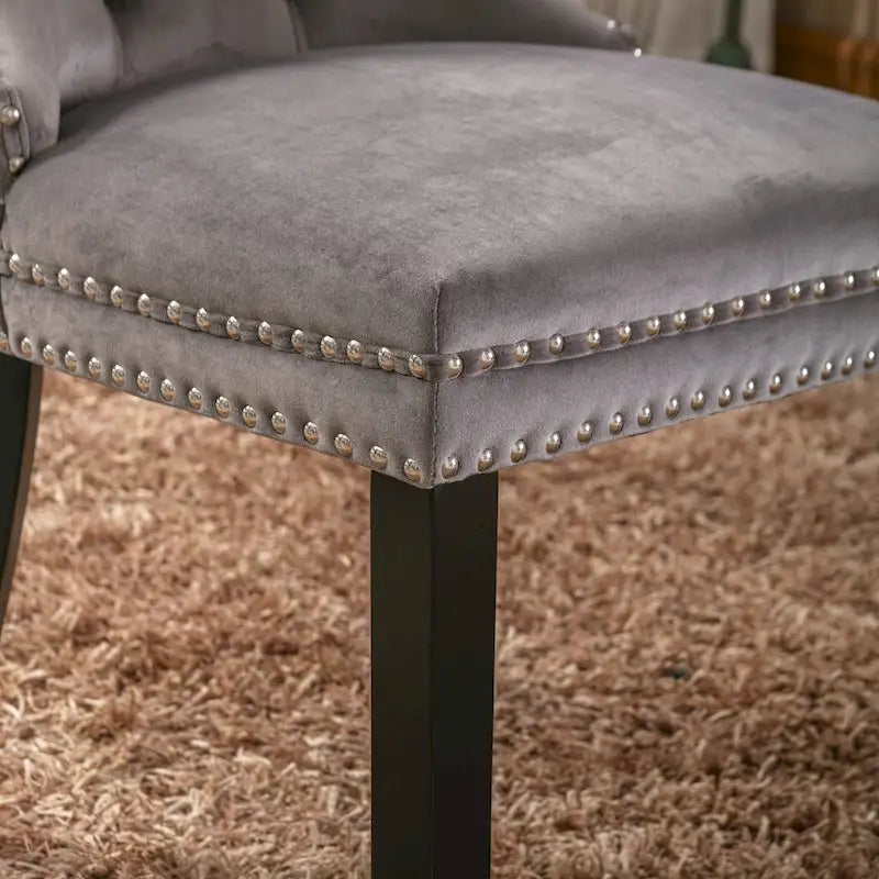 Velvet Dining Chair with High Back and Solid Wood Legs, Set of 2