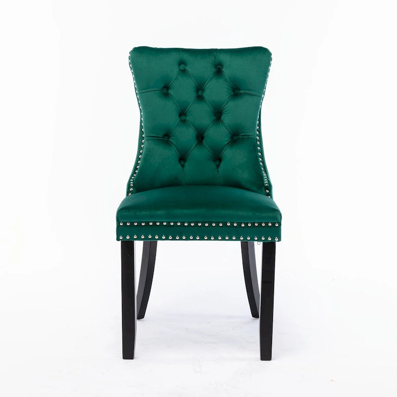 Velvet Dining Chair with High Back and Solid Wood Legs, Set of 2