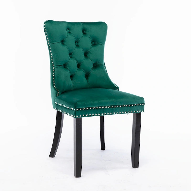 Velvet Dining Chair with High Back and Solid Wood Legs, Set of 2