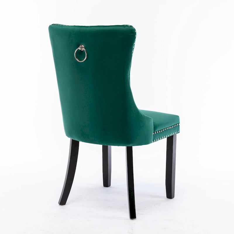 Velvet Dining Chair with High Back and Solid Wood Legs, Set of 2