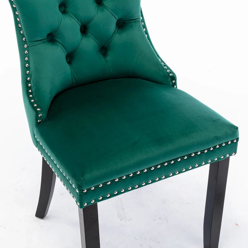 Velvet Dining Chair with High Back and Solid Wood Legs, Set of 2