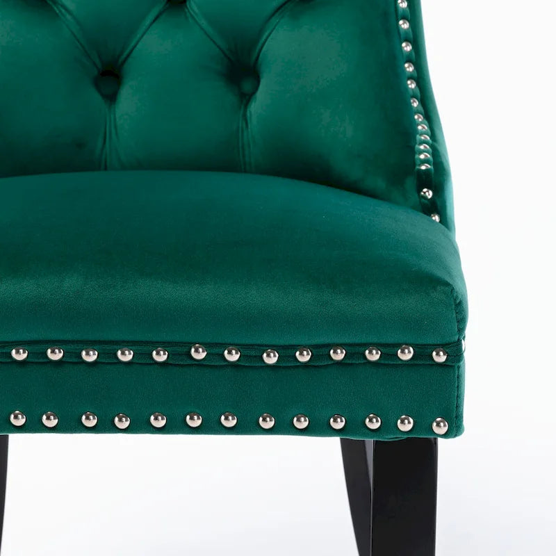 Velvet Dining Chair with High Back and Solid Wood Legs, Set of 2