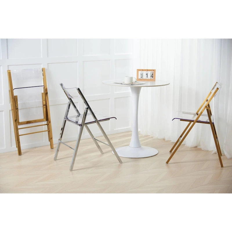 Foldable Acrylic Dining Chair with Chrome Frame, Indoor and Outdoor