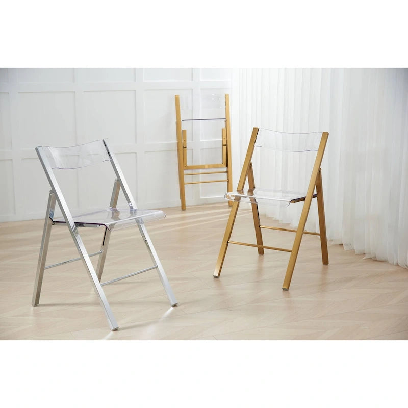 Foldable Acrylic Dining Chair with Chrome Frame, Indoor and Outdoor
